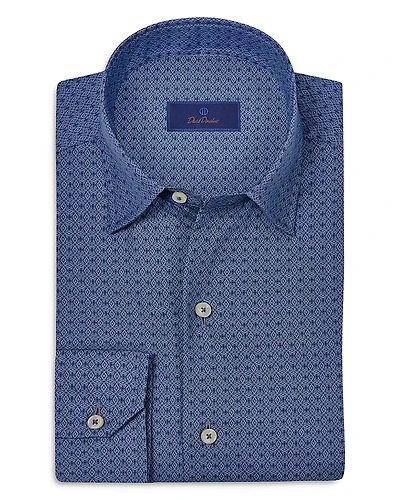 David Donahue Regular Fit Tonal Geometric Print Sport Shirt