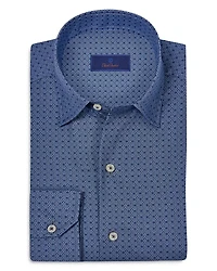David Donahue Regular Fit Tonal Geometric Print Sport Shirt