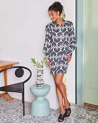 Linen Blouson Sleeve Shirt Dress