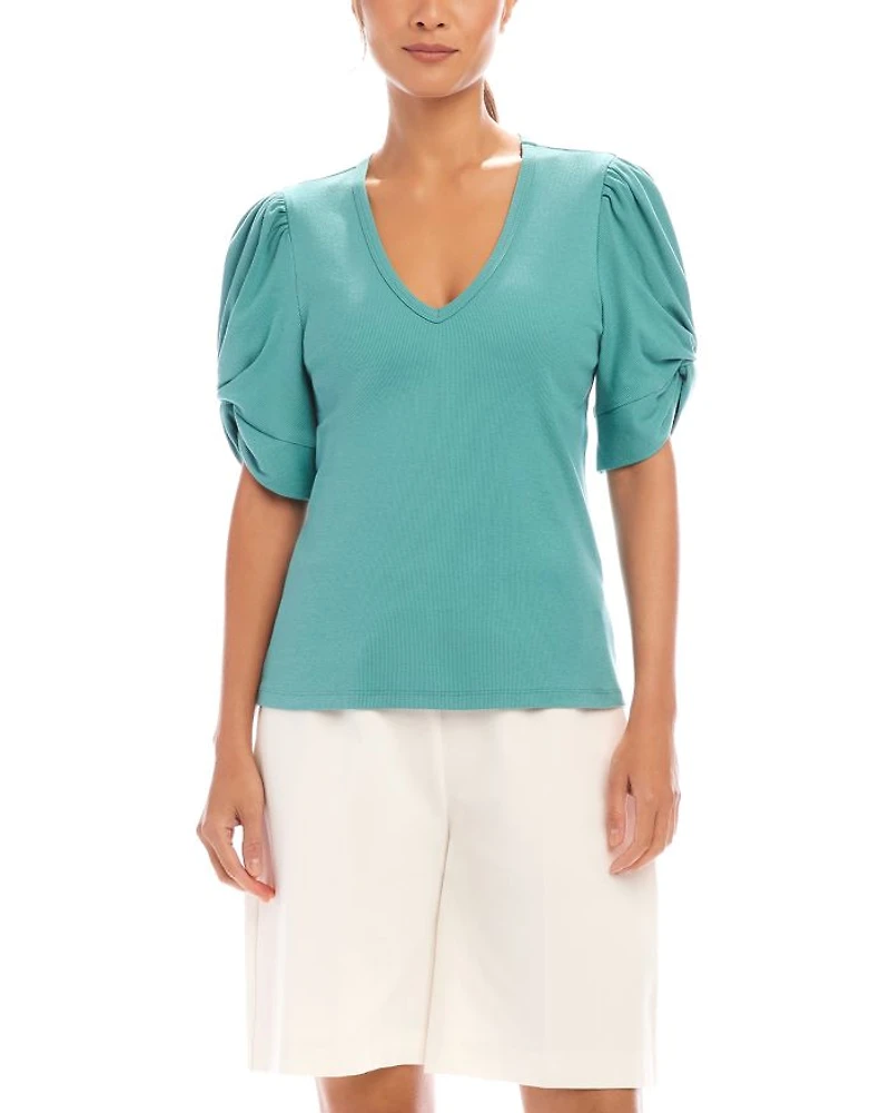 Ribbed Twist Sleeve Top
