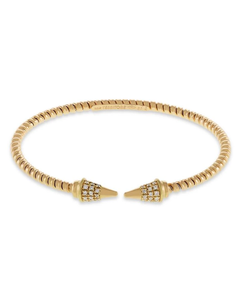 18K Yellow Gold Via Mercanti Tubogas Diamond Cone Bangle Bracelet
