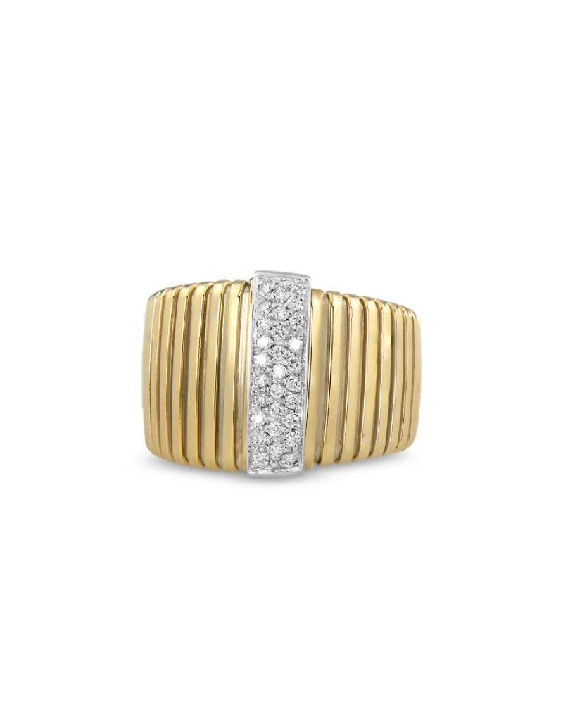 18K Yellow Gold Via Mercanti Tubogas Diamond Pavé Wide Band Ring