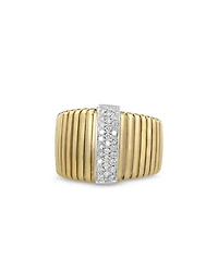 18K Yellow Gold Via Mercanti Tubogas Diamond Pavé Wide Band Ring