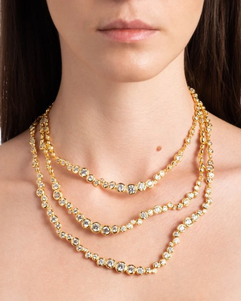 Asterales Cubic Zirconia All Around Layered Collar Necklace in 14K Gold Plated, 16"-17"