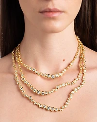 Asterales Cubic Zirconia All Around Layered Collar Necklace in 14K Gold Plated, 16"-17"
