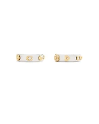 Signature Tea Rose Huggie Hoop Earrings in Two Tone