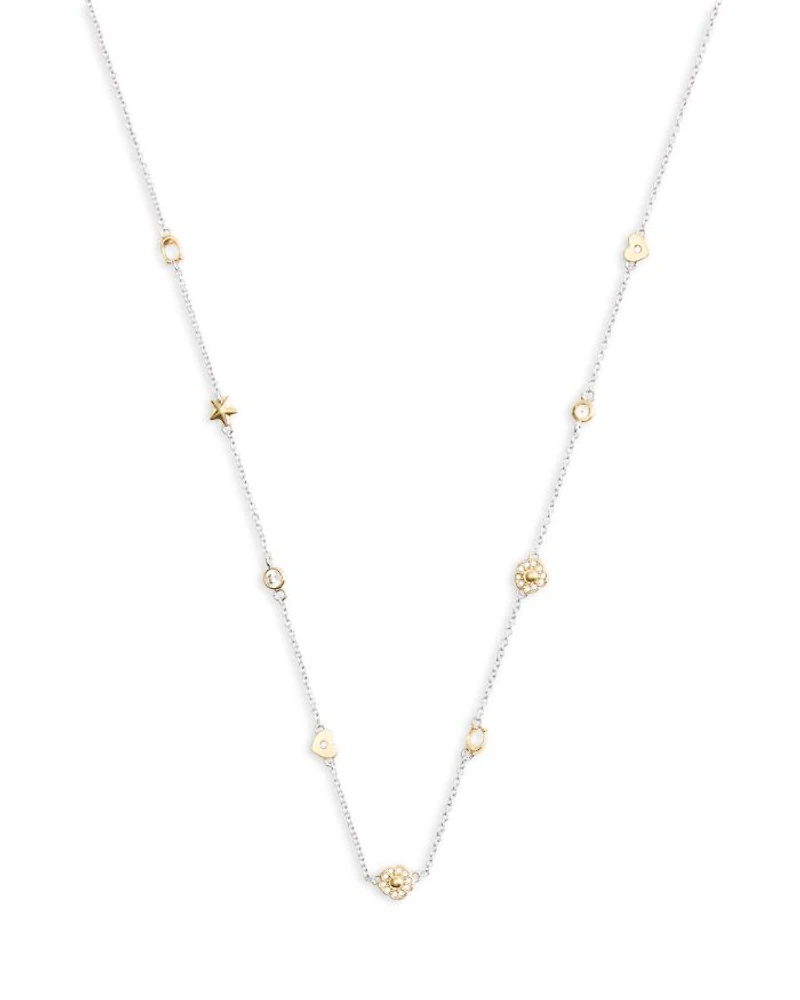 Signature Tea Rose & Heart Strand Necklace, 16"