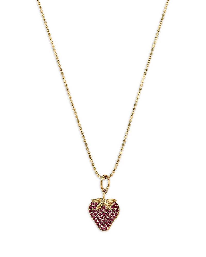 Sydney Evan 14K Yellow Gold Ruby & Diamond Strawberry Pendant Necklace, 18