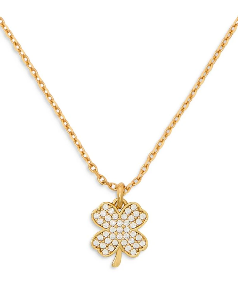Pavé Clover Pendant Necklace in Gold Tone, 16"-19"