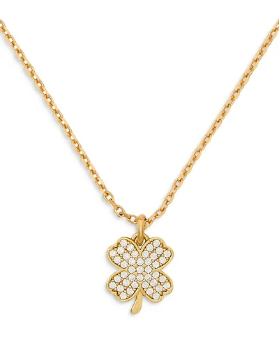 Pavé Clover Pendant Necklace in Gold Tone, 16"-19"