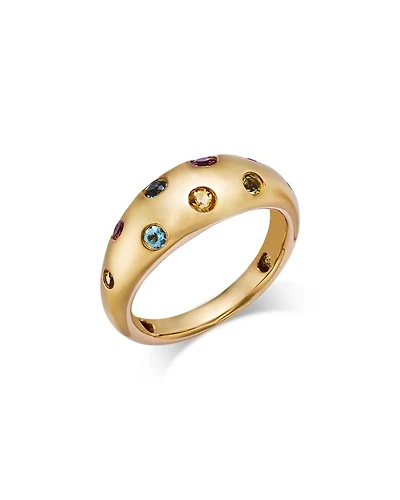 14K Gold Multi Gemstone Dome Band Ring