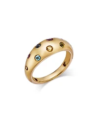 14K Gold Multi Gemstone Dome Band Ring