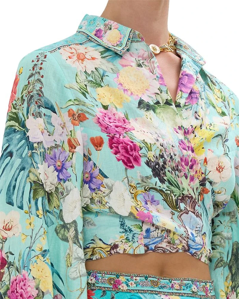Linen Cropped Wrap Shirt