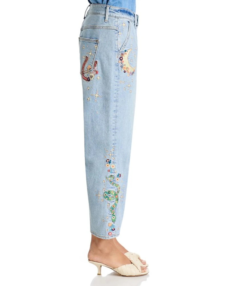 Barbara X Hallucination High Rise Cropped Wide Leg Jeans Light Wash