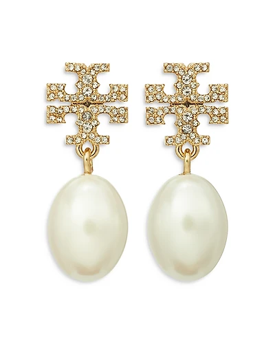Tory Burch Kira Pave & Cultured Freshwater Pearl Drop Earrings