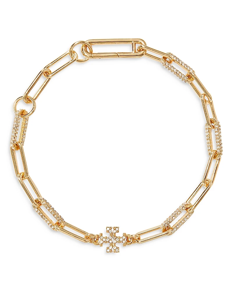 Tory Burch 18K Gold Plated Good Luck Chain Pave Bracelet