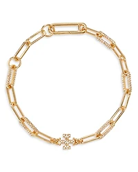 Tory Burch 18K Gold Plated Good Luck Chain Pave Bracelet