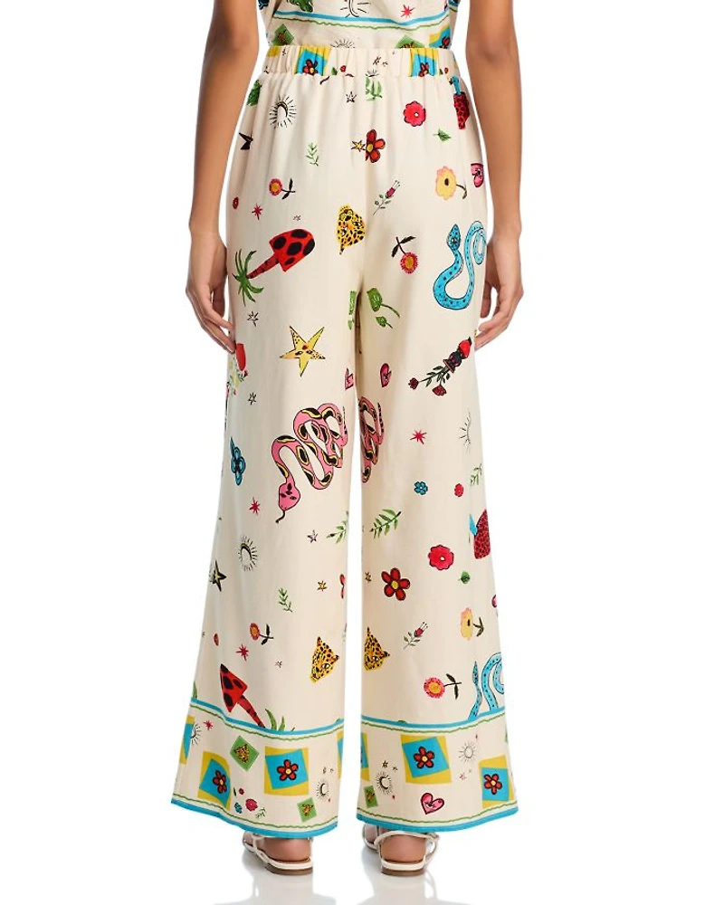 Border Print Mixed Wide Leg Pants - Exclusive