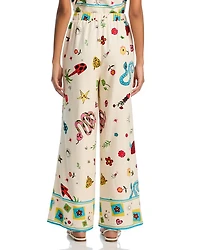 Border Print Mixed Wide Leg Pants - Exclusive