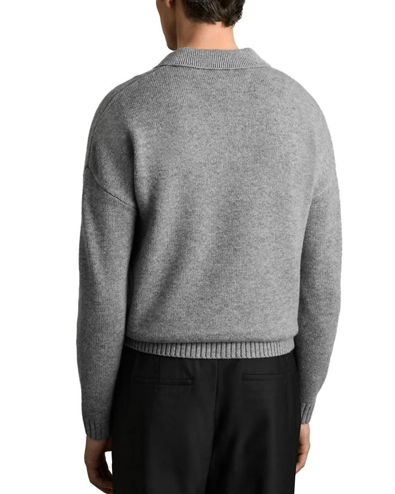 Jacob Relaxed Fit Quarter Button Long Sleeve Wool Knit Polo