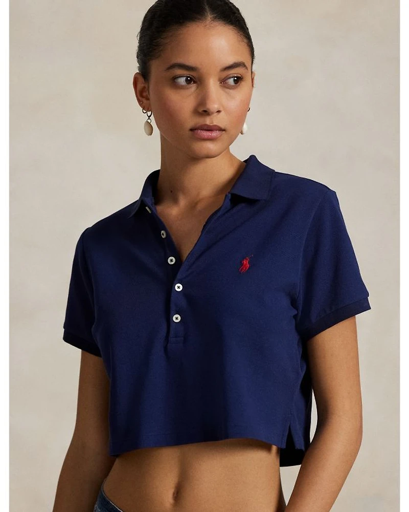 Stretch Piqué Cropped Polo Shirt