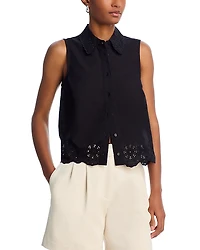 Aqua Eyelet Trim Sleeveless Shirt - Exclusive
