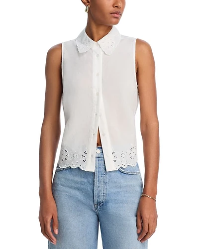 Eyelet Trim Sleeveless Shirt - Exclusive
