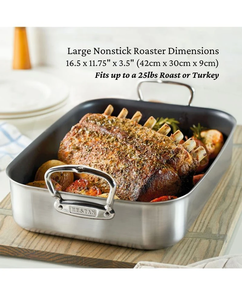 Provisions 16.5-Inch Clad Stainless Steel Nonstick Roaster with Rack, Large