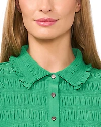 Smocked Elbow Sleeve Ruffle Blouse