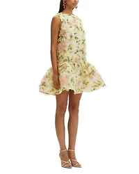 Jewel Neck English Rose Mini Dress