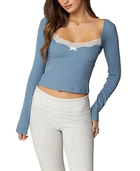 Edikted Morgyn Lace Trim Ribbed Top