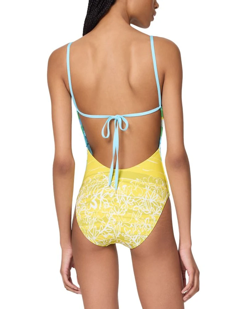 Printed Tie Back One Piece Swimsuit