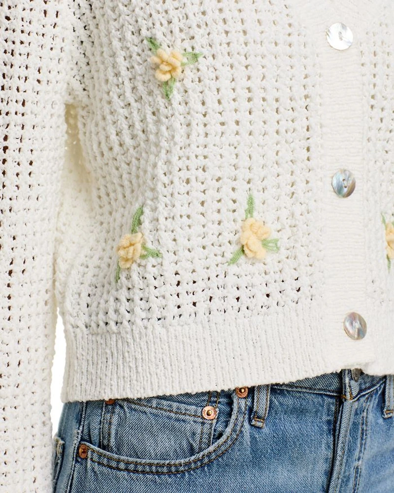 Open Stitch Crochet Rosette Cardigan Sweater - Exclusive