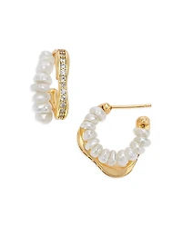 Aqua Cultured Freshwater Pearl & Cubic Zirconia Double Hoop Earrings