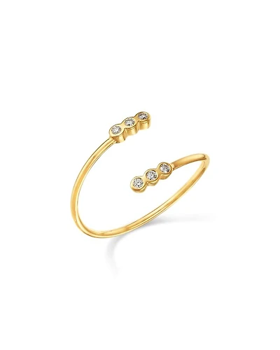 14K Yellow Gold Bezel Diamonds Bypass Ring