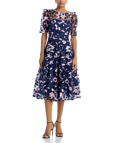 Eliza J Three Quarter Sleeve Illusion Yoke Dress