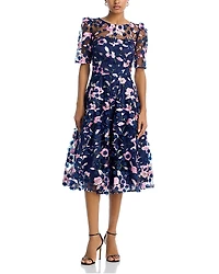 Eliza J Three Quarter Sleeve Illusion Yoke Dress