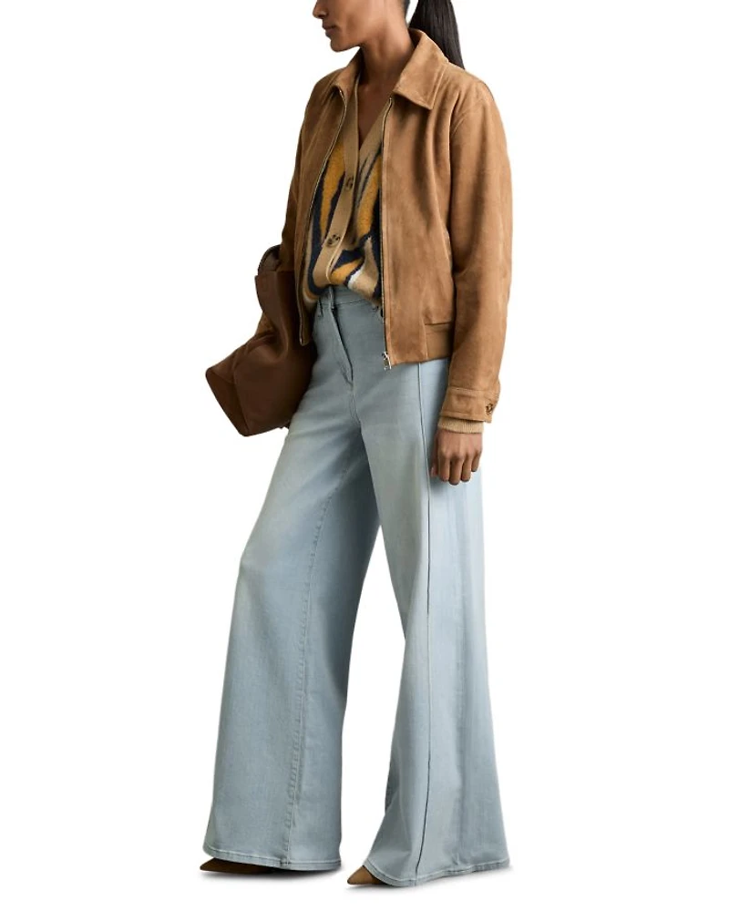 Petite Heather Mid Rise Wide Leg Jeans