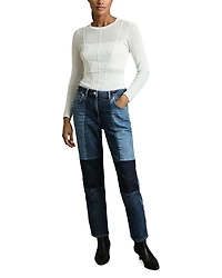 Birch Mid Rise Patch Straight Leg Jeans Blue