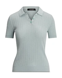 Pointelle Knit Cotton Blend Polo Sweater