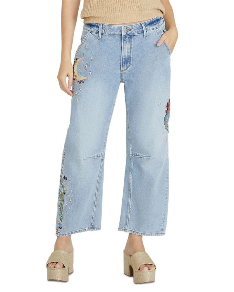 Barbara X Hallucination High Rise Cropped Wide Leg Jeans Light Wash