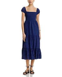 Eyelet Smocked Midi Dress