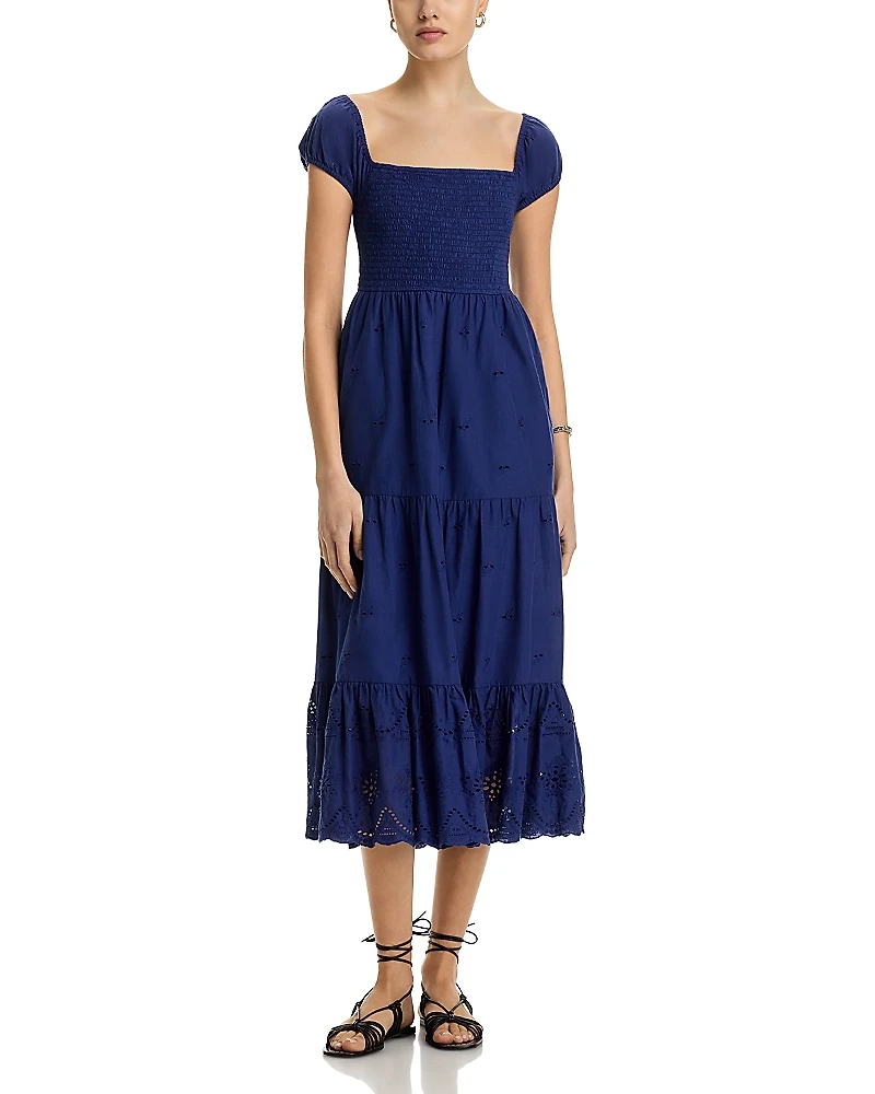 Area Stars Eyelet Smocked Midi Dress