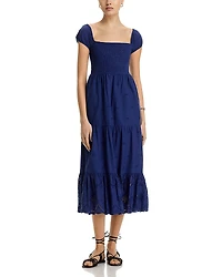 Area Stars Eyelet Smocked Midi Dress