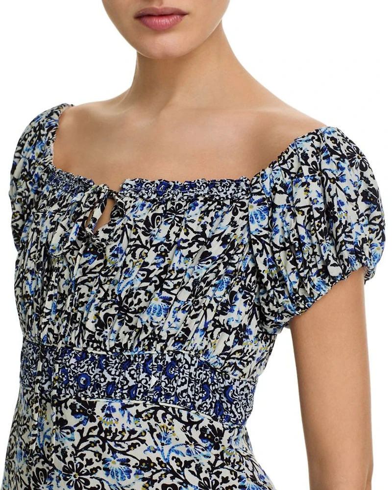 Blue Vine Gathered Top