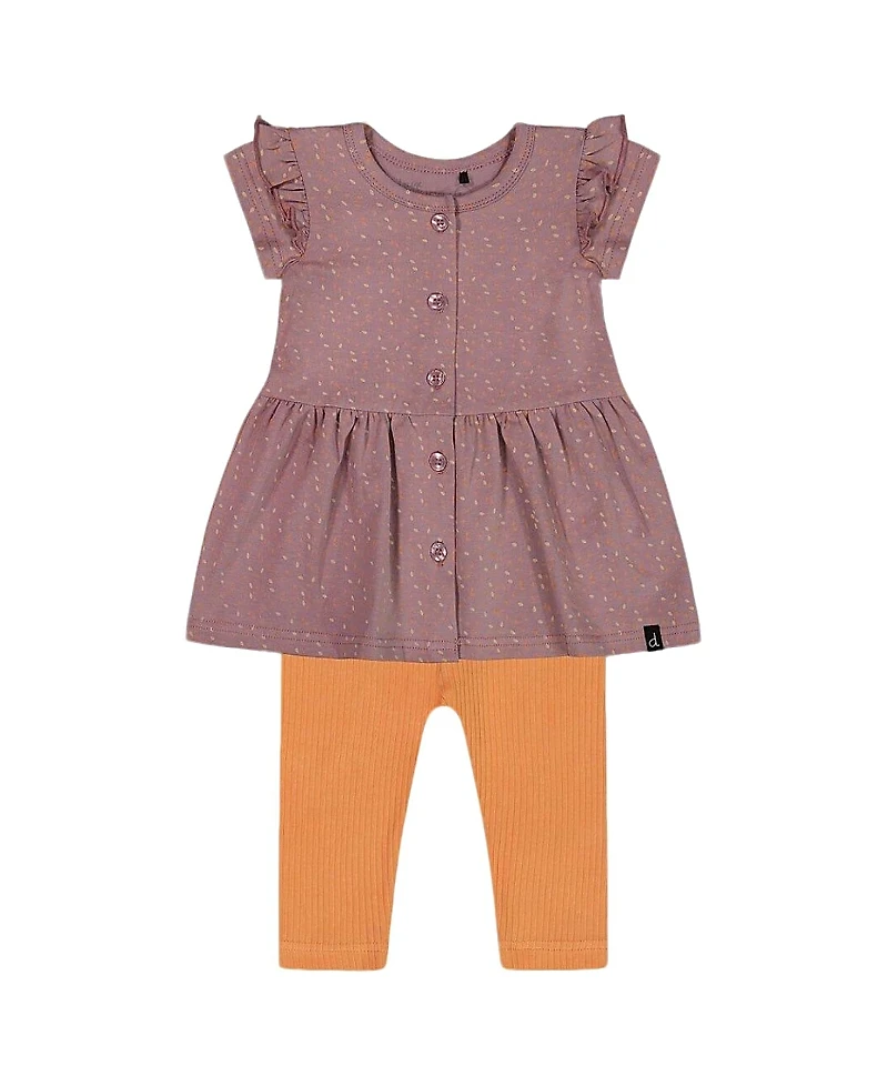 Deux par Girls' Printed Organic Cotton Dress and Solid Leggings Set - Baby