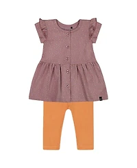 Deux par Girls' Printed Organic Cotton Dress and Solid Leggings Set - Baby