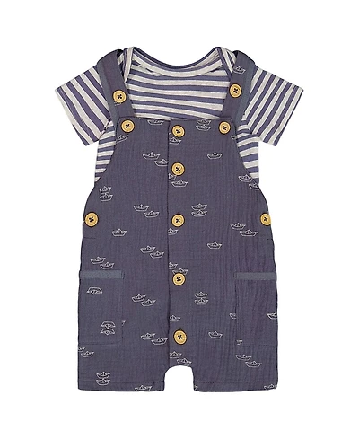 Deux par Boys' Printed Organic Cotton Onesie and Muslin Shortall Set