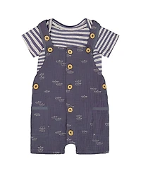 Deux par Boys' Printed Organic Cotton Onesie and Muslin Shortall Set