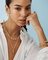 18K Yellow Gold Hammered Bastille Link Chain Necklace, 18"